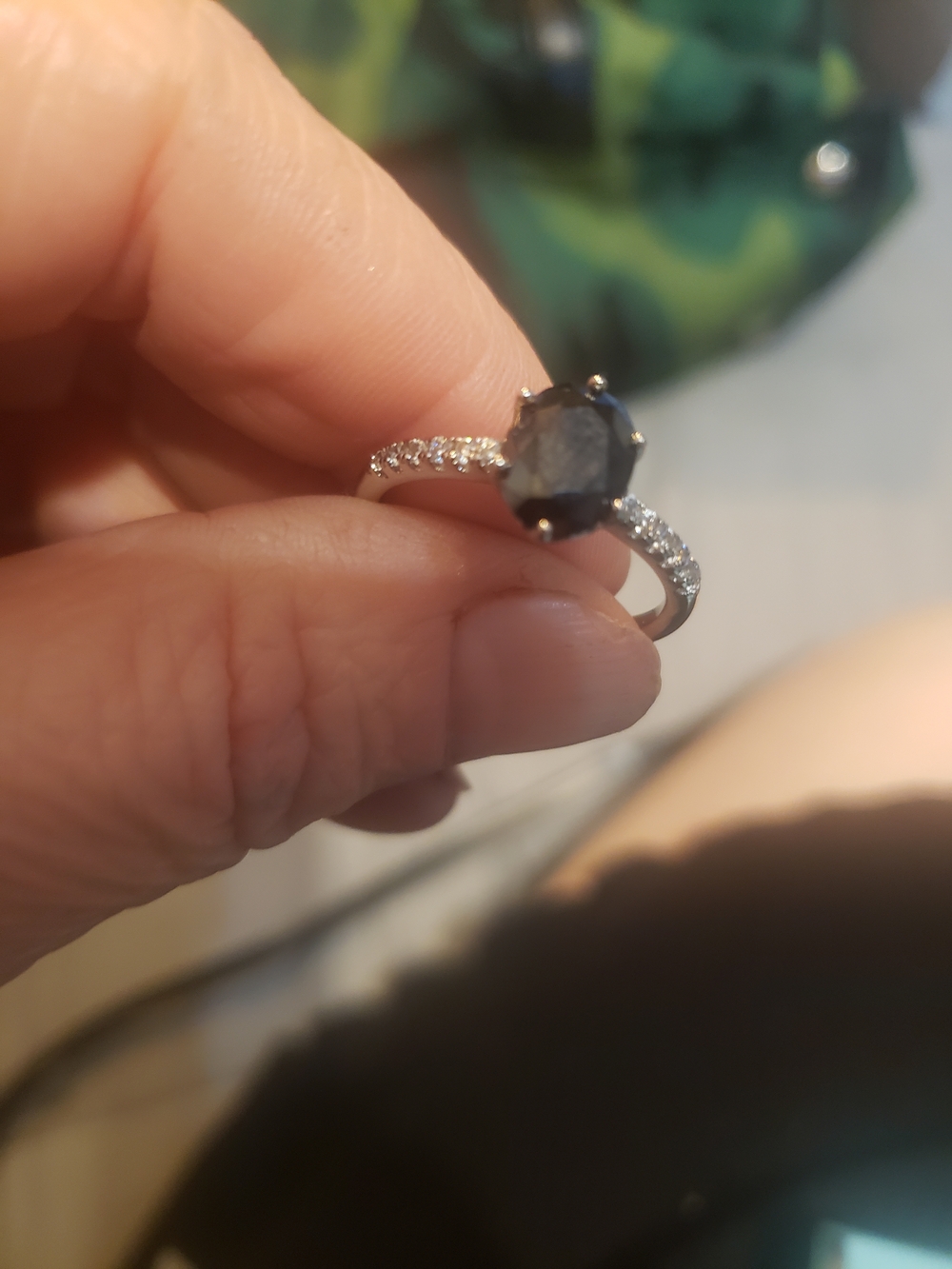 Saks Fifth Avenue Black Onax Center Stone Pavé Ring with Clear Accents In A 925